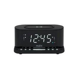 Radio reloj despertador MISIK MR486K Negro/Cargador inductivo inalámbrico/2 alarmas/USB para carga