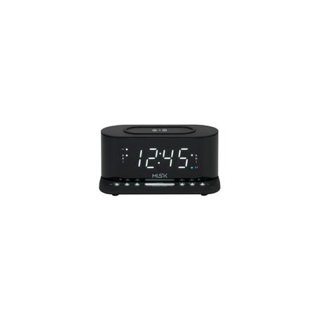 Radio reloj despertador MISIK MR486K Negro/Cargador inductivo inalámbrico/2 alarmas/USB para carga