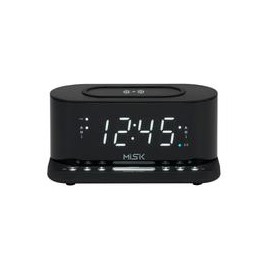 Radio reloj despertador MISIK MR486K Negro/Cargador inductivo inalámbrico/2 alarmas/USB para carga