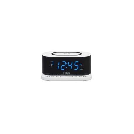 Radio reloj despertador MISIK MR486W Blanco/Cargador inductivo inalámbrico/2 alarmas/USB para carga